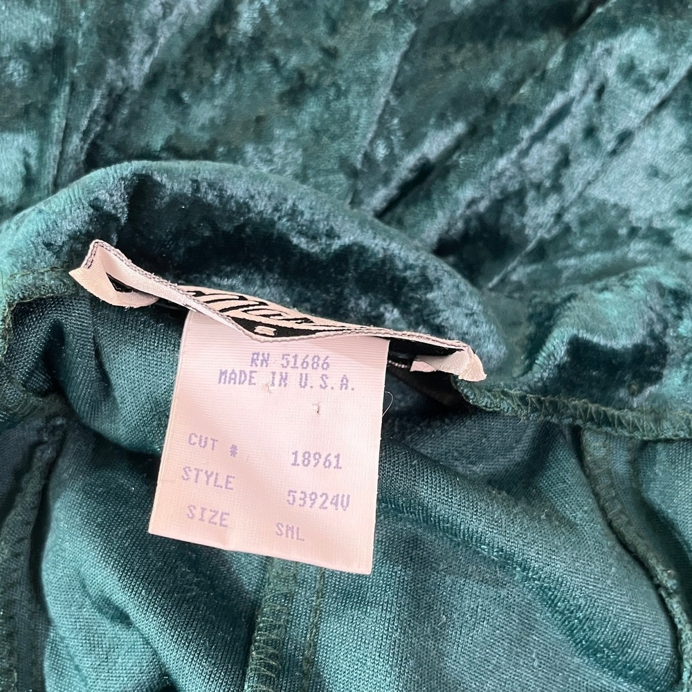 Vintage Marnie West Dress Womens Small Green Crushed Velvet Off Shoulder 80s 90s - Picture 5 of 8